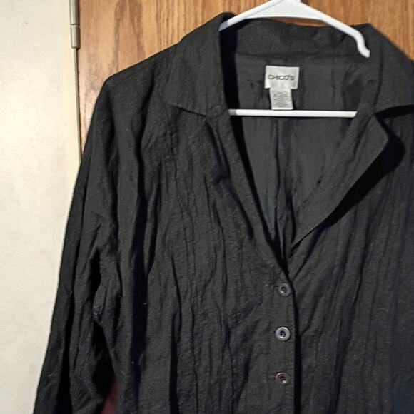 Chicos Textured Metallic Button Shirt Top XL Black Shimmer Evening Artwear - Picture 11 of 12
